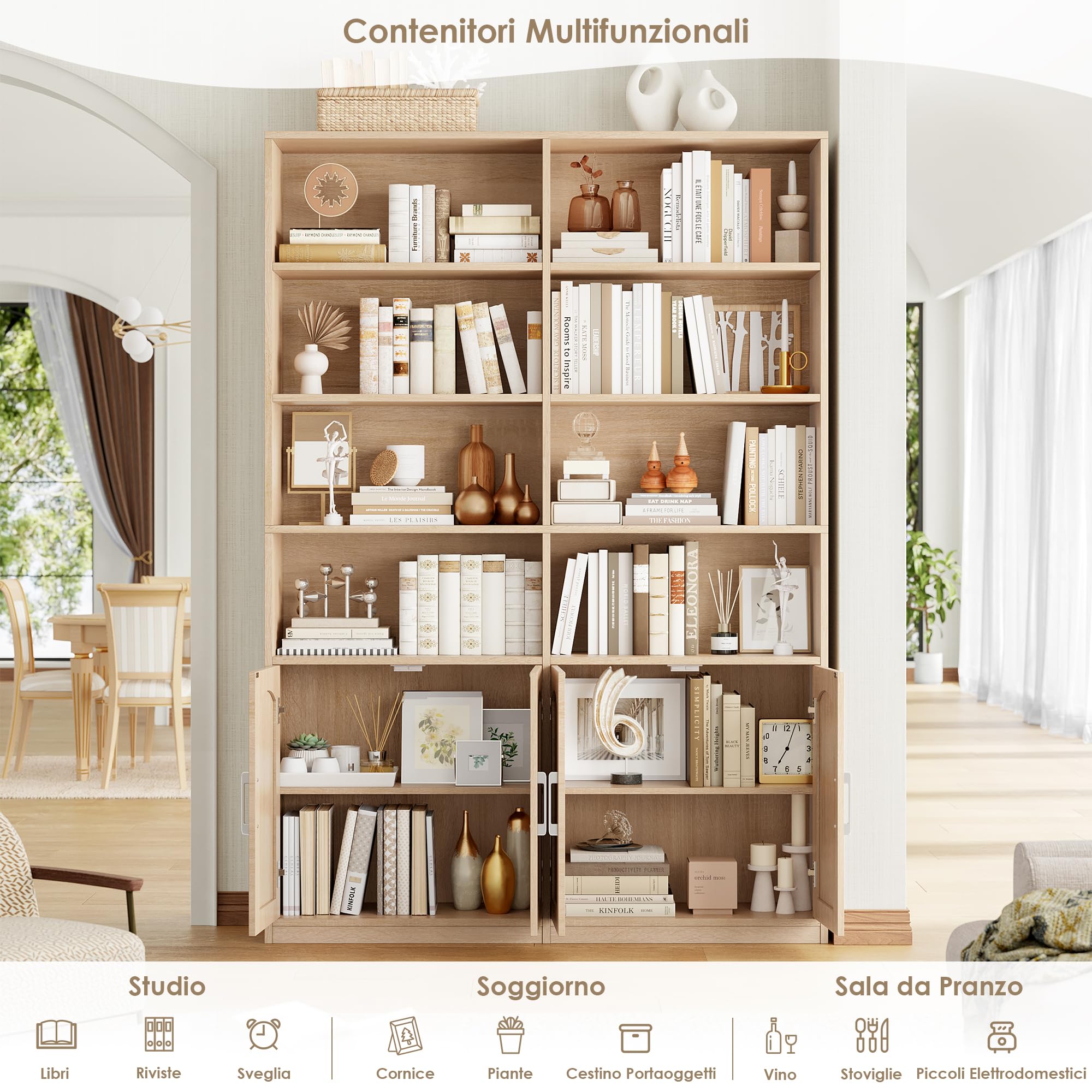 FirFurd 185.5 cm Libreria da Parete a 6 Ripiani, Libreria Verticale a 12 Scomparti, Scaffalatura Portaoggetti, Scaffale per Libri in Legno per Studio,Soggiorno,Ufficio,115x27x185.5 cm (Bianco)