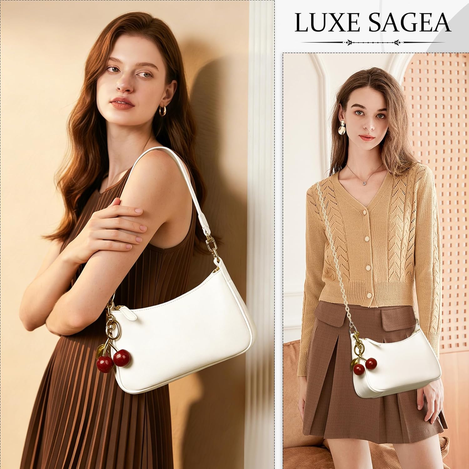 Shoulder Bag for Women Cute Underarm Cherry Purse Retro Clutch Hobo Handbag Small Crossbody Bags