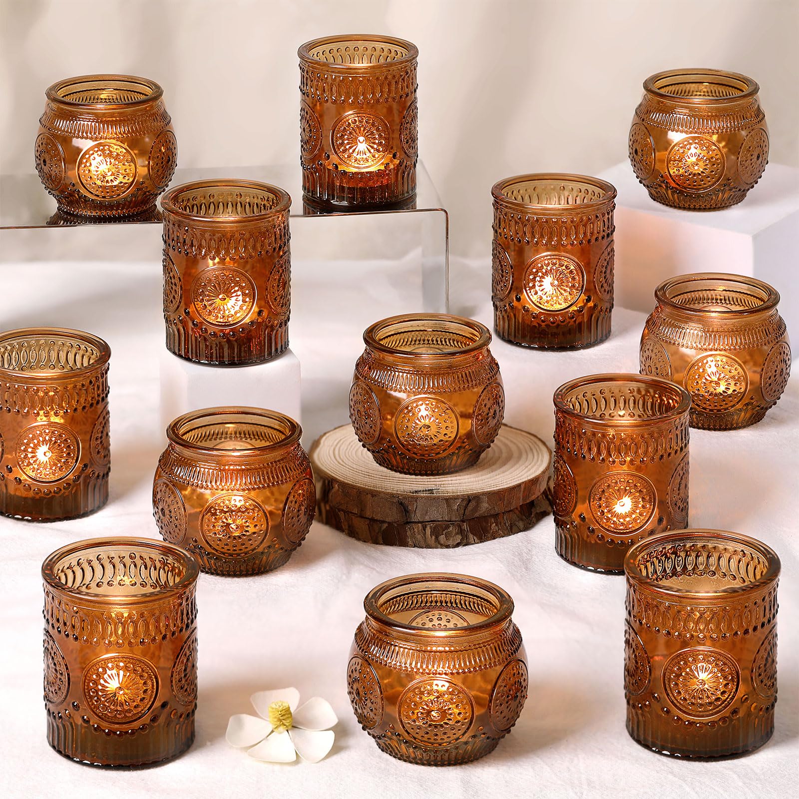 DARJEN 24Pcs Amber Votive Candle Holders