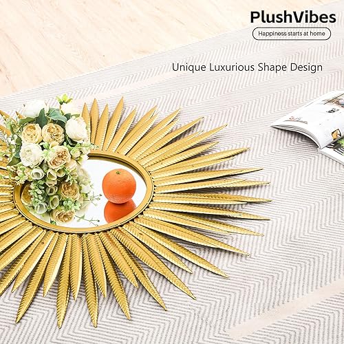 Miniatura 3 de Espejo de pared con forma de explosión de sol de oro antiguo, espejo redondo pequeño de 30 pulgadas para decoración de pared, espejos circulares