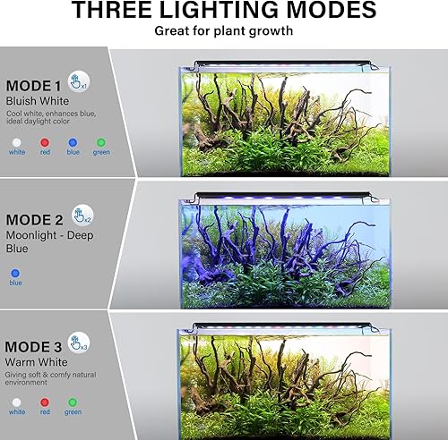 Miniatura 2 de Luz LED de acuario de 24 W, luz ultrafina de espectro completo para plantas con soportes extensibles para tanques de 33 a 39 pulgadas, multicolor y