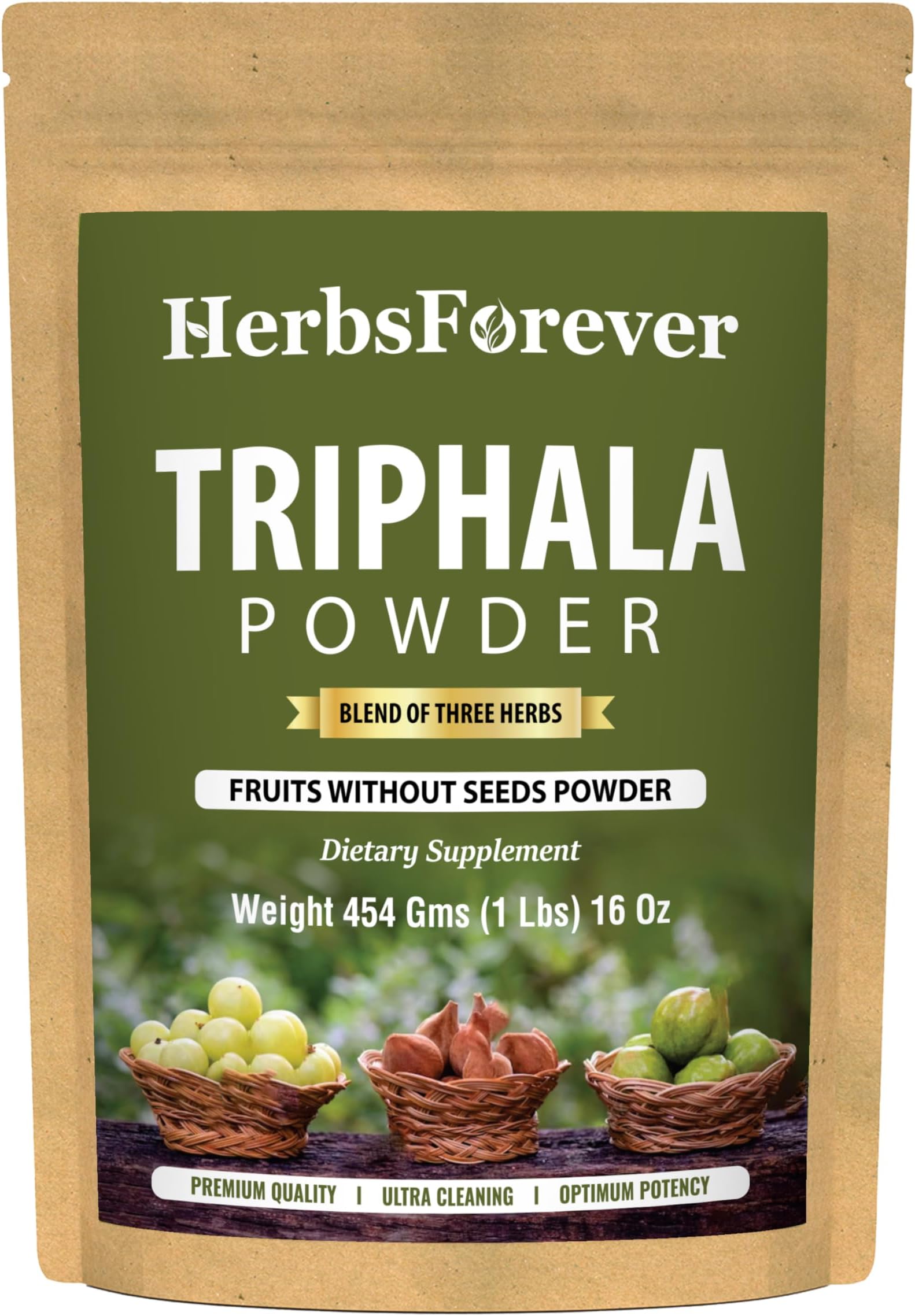 Triphala Churna Powder Traditional Ayurvedic Formulation Supports Detoxification and Rejuvenation Non GMO, Vegan 454 GMS
