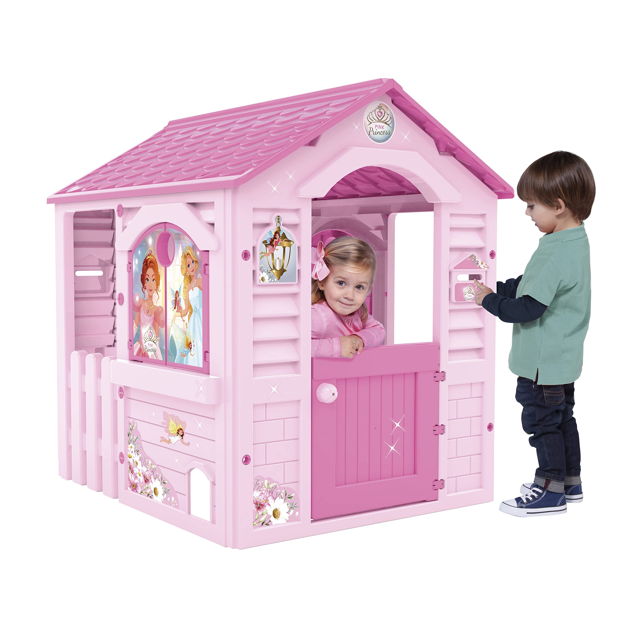 Chicos - Casita Infantil Exterior Pink Princess | Casa Infantil Apta para Interior y Exterior | Incluye Adhesivos para decorarla, Fabricada en plástico Resistente y Duradero | Rosa (89613)