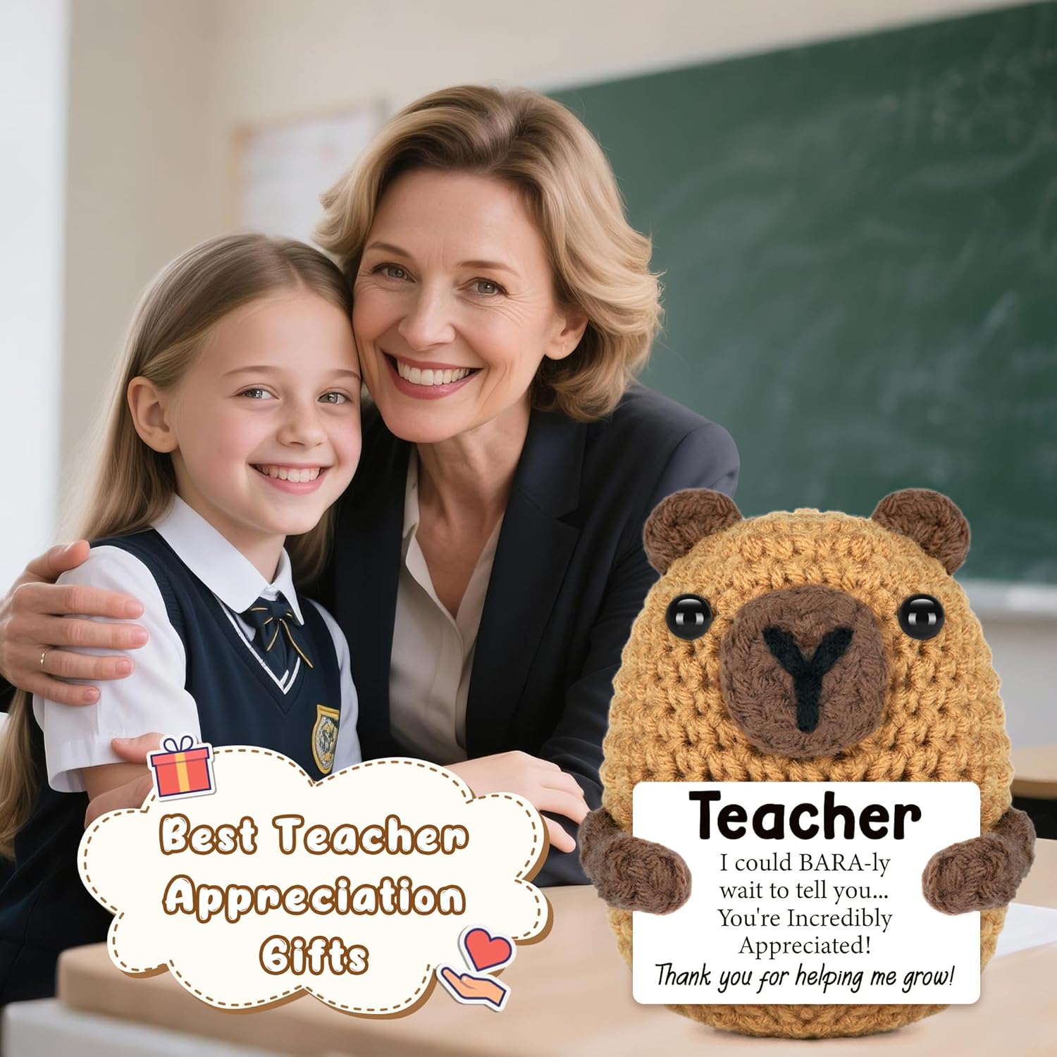 Teachers Appreciation Gifts for Men Women Bulk, Easter Baskets Graduation Thank You Gifts for Teacher Birthday Retirement End of The Year Gift for Teacher, Funny Crochet Capybara Office Desk Decor - Image 2