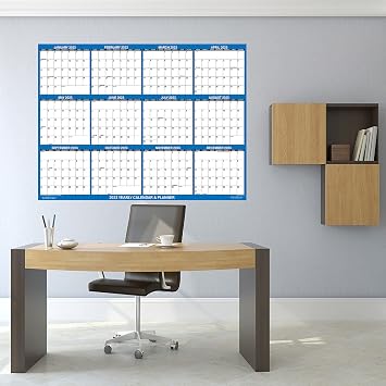 32 x 48 SwiftGlimpse 2026 Wall Calendar Erasable Large XL Wet & Dry Erase Laminated 12 Month Annual Yearly Wall Planner, Reversible, Navy