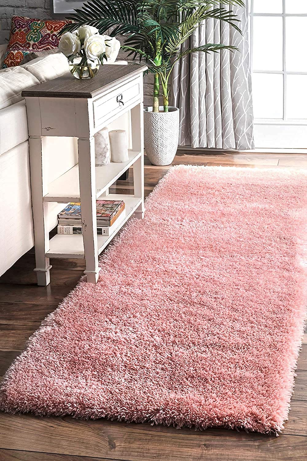 Carpets Handmade 2 inch Pile Height Super Soft Fluffy Touch Shaggy Carpets for Living Room, Bedroom & Diningroom (2 x 6 Feet, Pink)-image-5