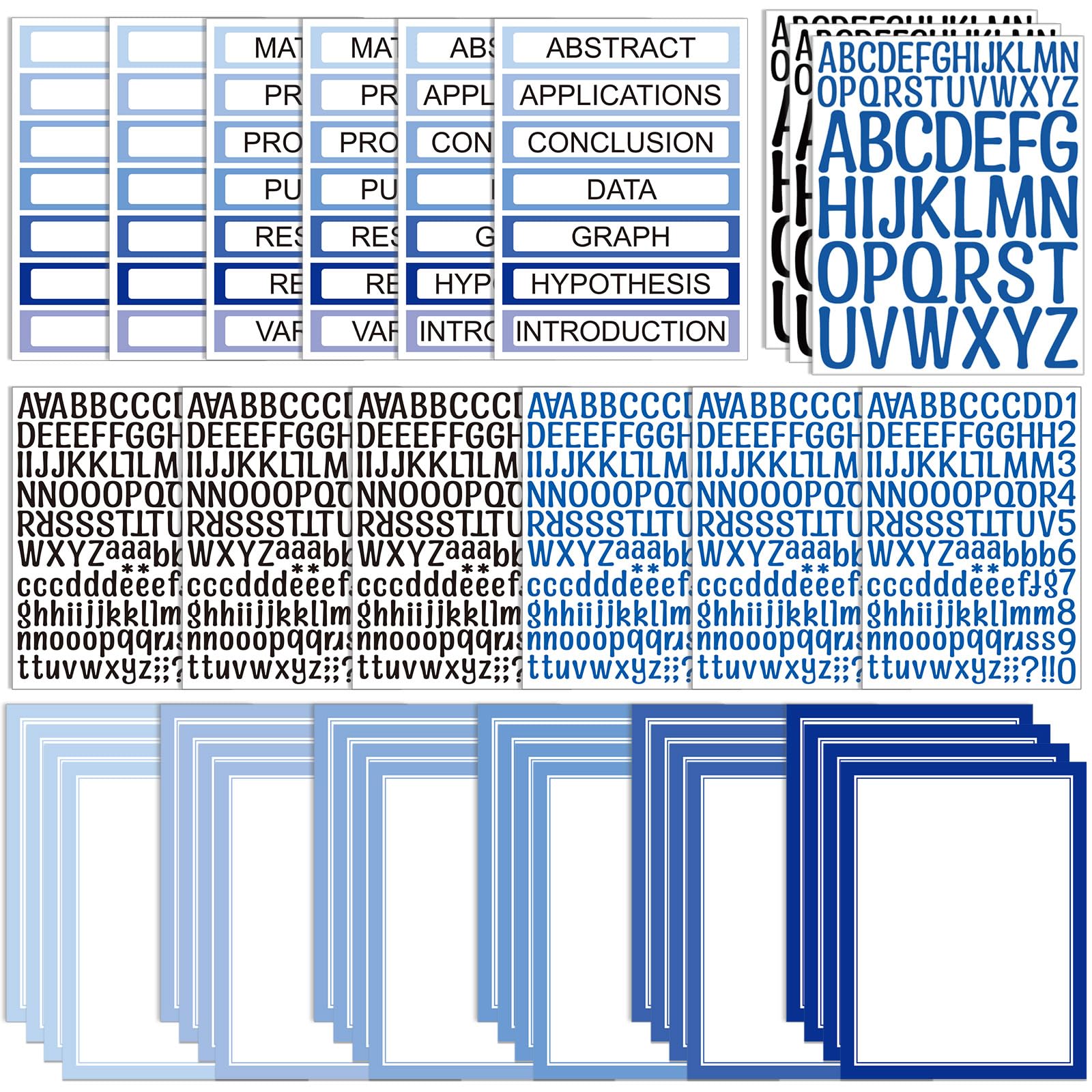 Motiskyy 42 Sheets Science Fair Board Supplies 24 Self Adhesive Presentation Science Subtitles 9 Fair Project Titles 9 Personalized Letter Sticker Supplies for Classroom Office(Blue Style)