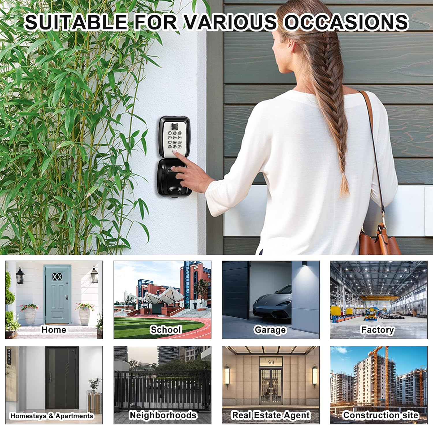 HOMELYLIFE Key Lock Box for Outside, Waterproof Wall Mount Lock Box with 12-Digit Resettable Combination, Outdoor Security Lockbox, Large Capacity Spare Key Safe for Home, Garage, Office, Grey