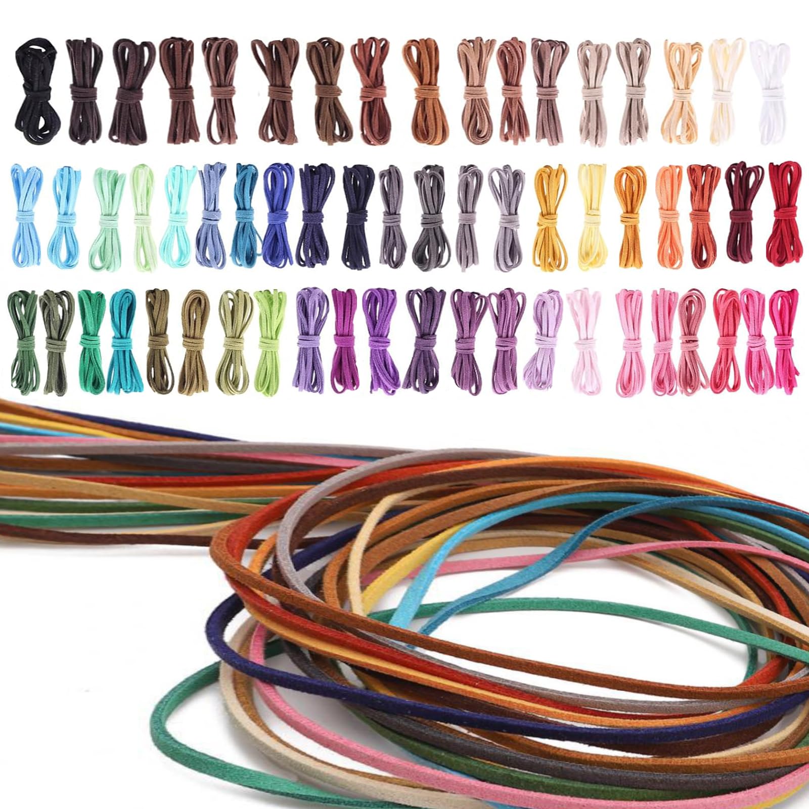 HONQX Leather Cord for Jewellery Making 3mm 60m Leather Necklace Cord Strips Laces String Cords for Bracelet Making 60 Colors