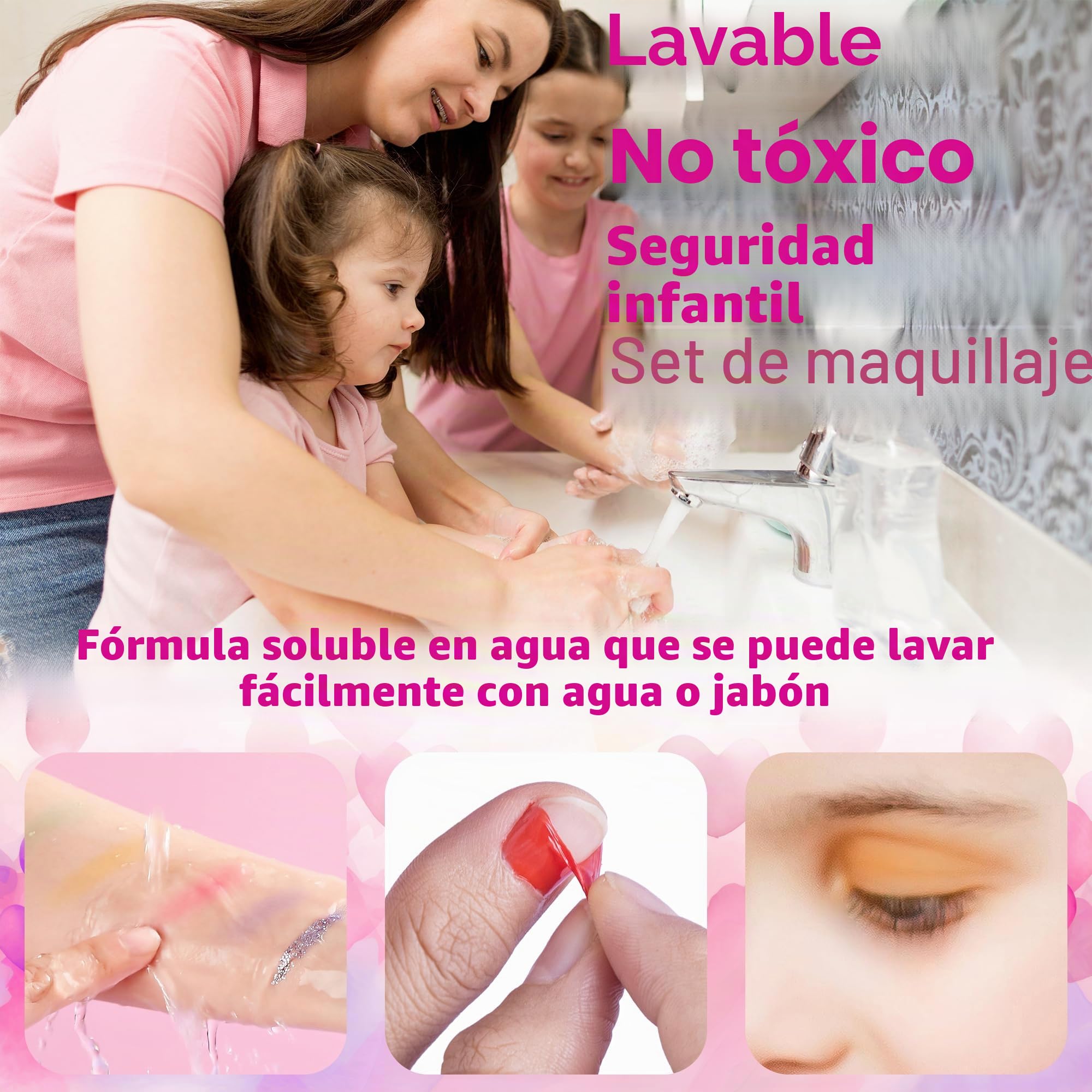 Set de maquillaje para niños de 53 piezas, juego de maquillaje para niñas, set de maquillaje no tóxico y lavable, set de regalo de maquillaje, juego de rol para Navidad y Halloween, maletín de