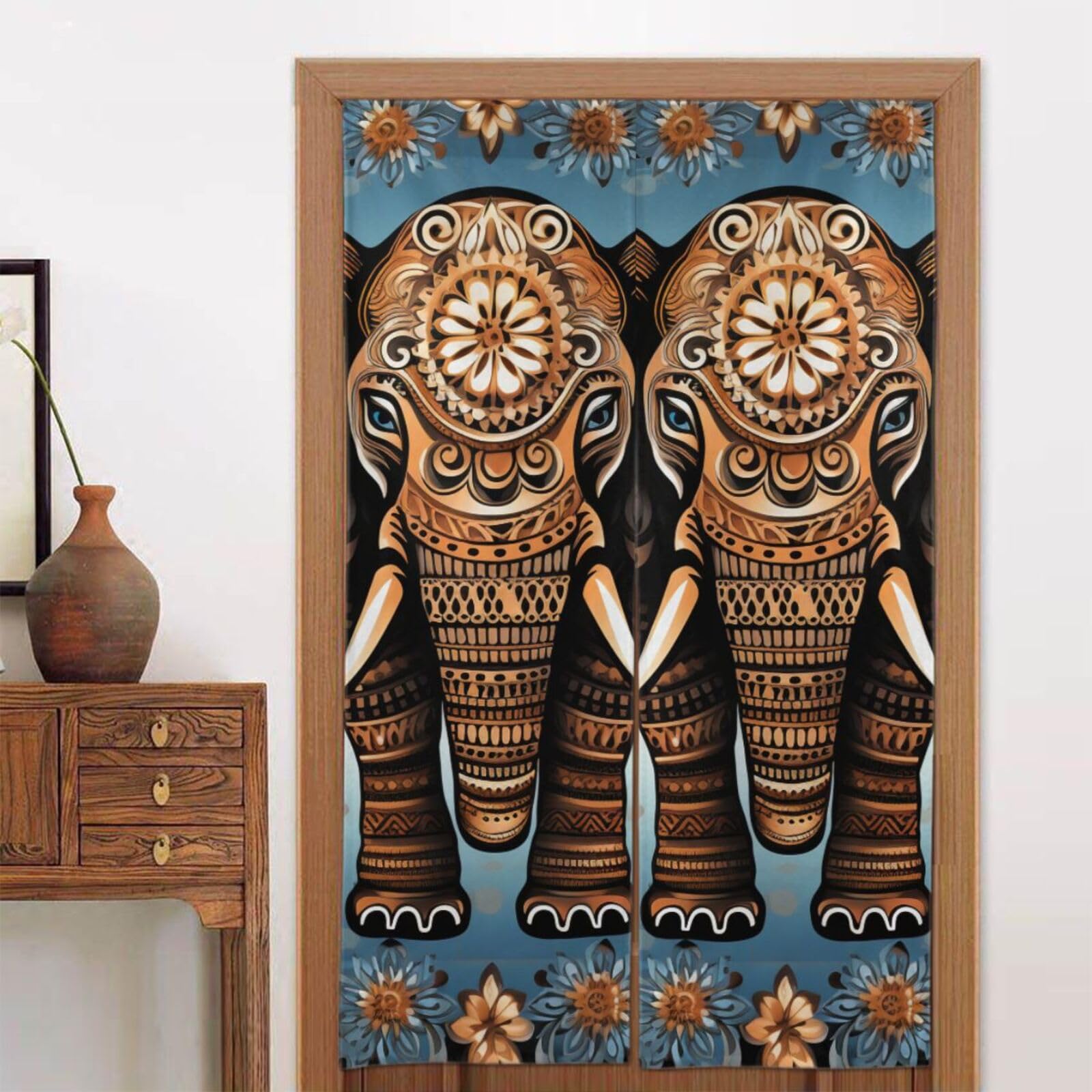 Rideau de porte occultant thermique motif éléphant rideau isolant salon 142 cm