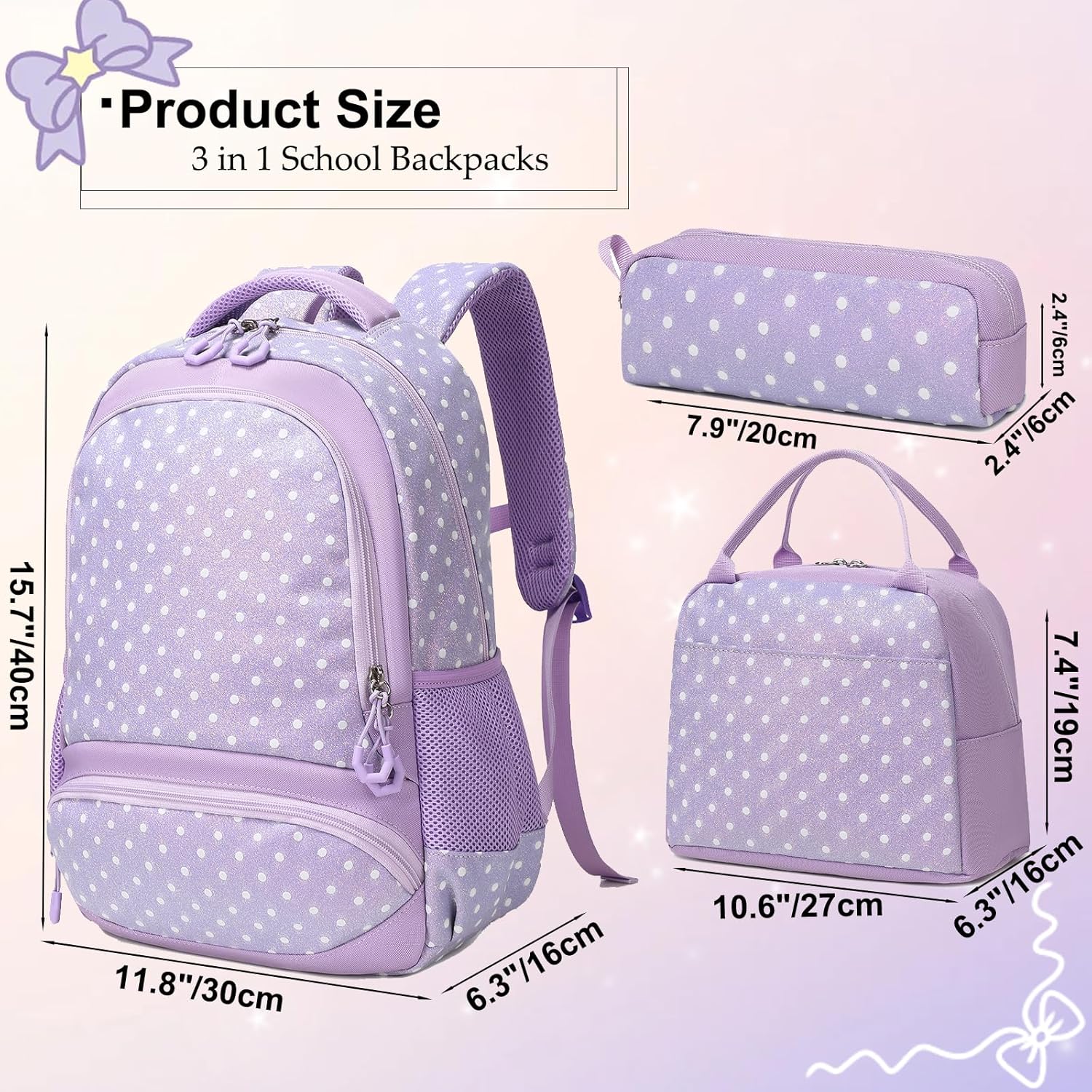 Girls Backpack for Elementary Unicorn Backpack Kids Backpack School Bookbag for Girls 3 in 1 Set Back to School