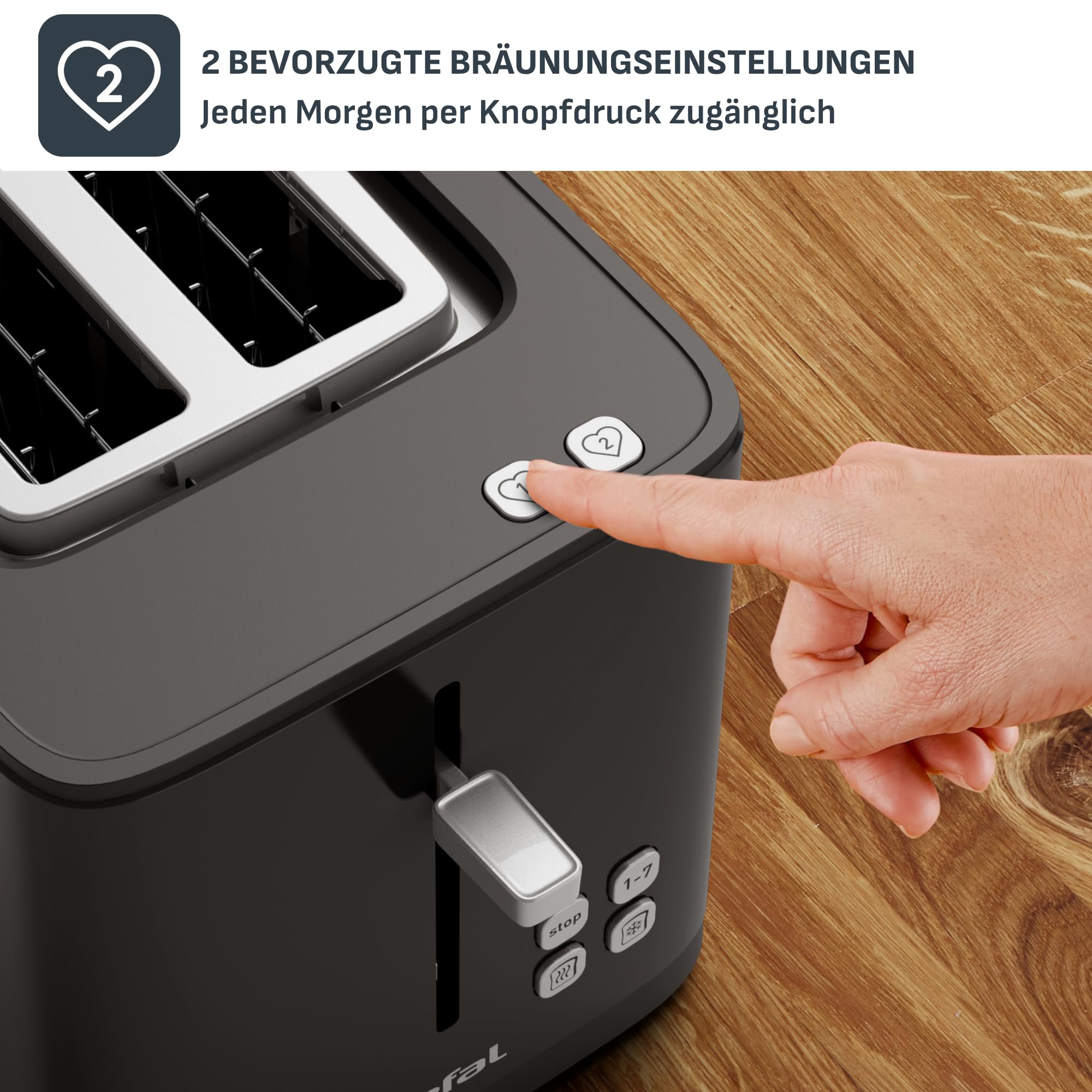 Tefal Digitaler Edelstahl-Toaster – Für perfekt gebräunte Toastscheiben auf Knopfdruck, 7 Bräunungsstufen, Favoritenfunktion & Digitalanzeige, gleichmäßige Hitze, Auftaufunktion & Design für Genießer