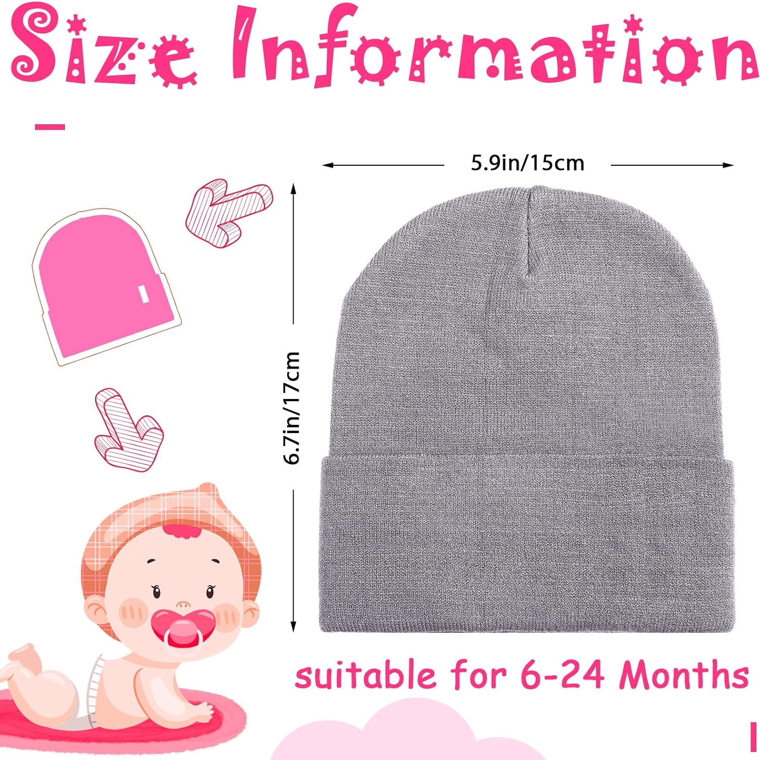 Geyoga 6 Pack Baby Beanie Hats Unisex Infant Toddler Winter Beanies Hat for Baby Girl Boy Newborn 6-24 Months - Image 2