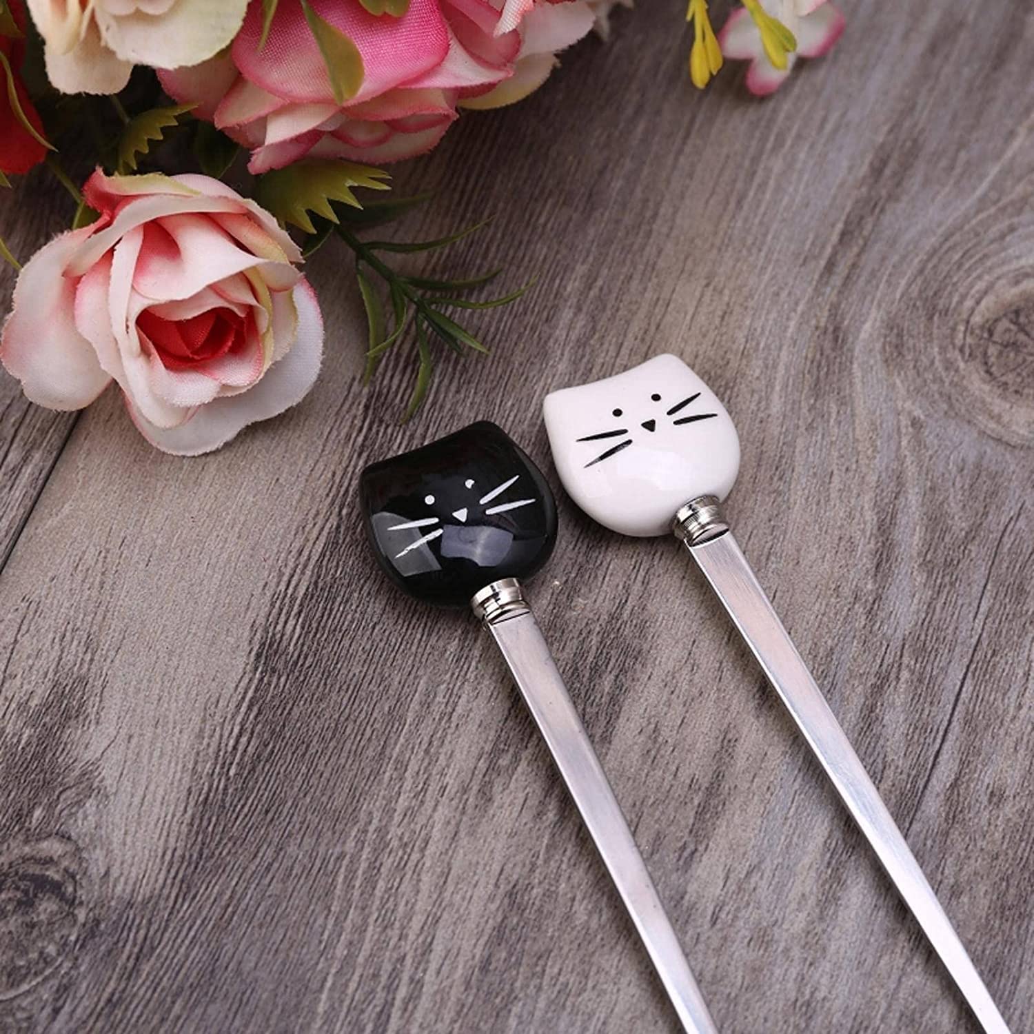 Löffel Restaurants Nette Katze Kaffee Löffel Edelstahl Obst Dessert Teelöffel Trinkküchenzubehör Esslöffel Hause(A-Black)