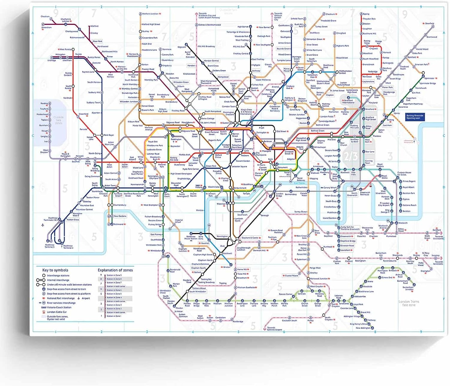 London Underground Map Canvas Wall Art - Modern Tube Subway System Print for Office Living Room Bedroom Decor - Unique British UK Travel Souvenir Gift - Framed Ready to Hang