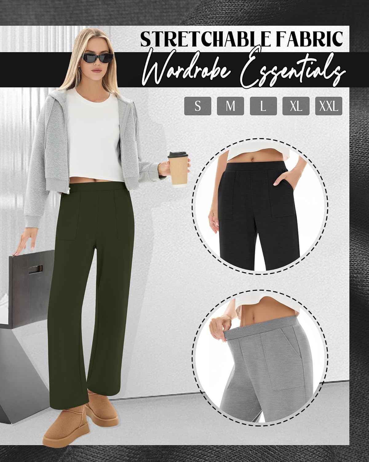 3 Pack Women's Wide Leg Lounge Pants High Waisted Sweatpants Casual Elastic Yoga Open Bottom Joggers with Pockets - Image 4