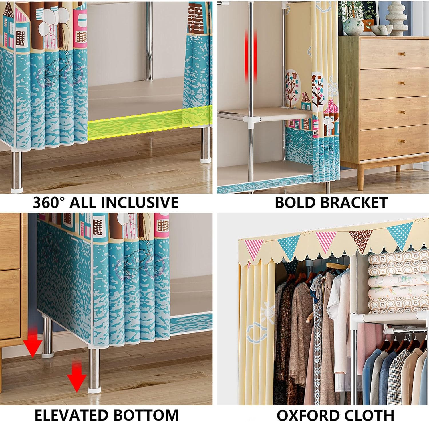 Wardrobe Portable Canvas Wardrobes Shelves, Fabric Clothes Closet Storage Organizer for Bedroom, Fabric Wardrobes,C-166X45X172cm