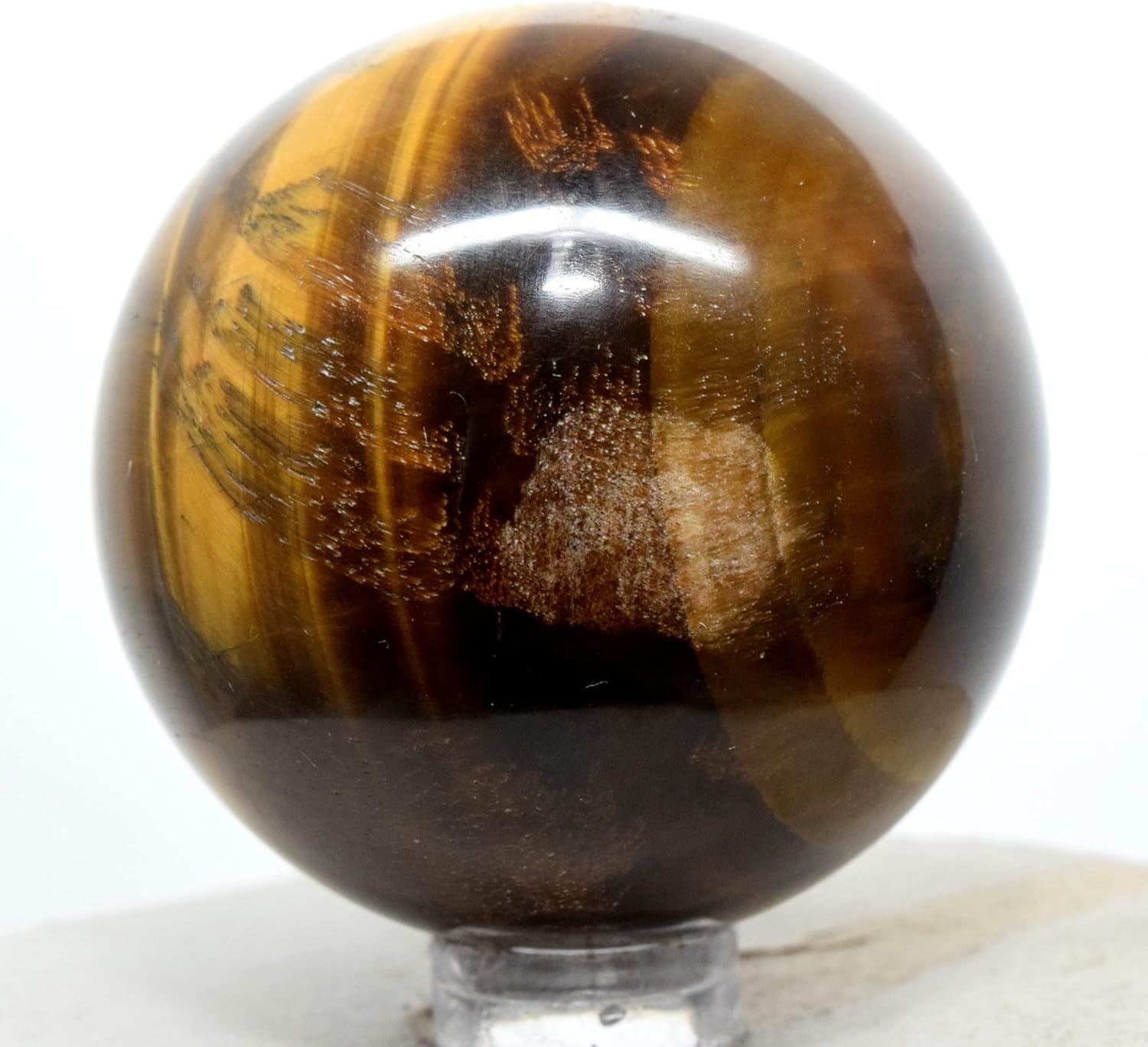 49mm Golden Yellow Tiger Eye Sphere Natural Chatoyant Mineral Ball Hawk's Eye Crystal Polished Decor Stone - Africa + Stand