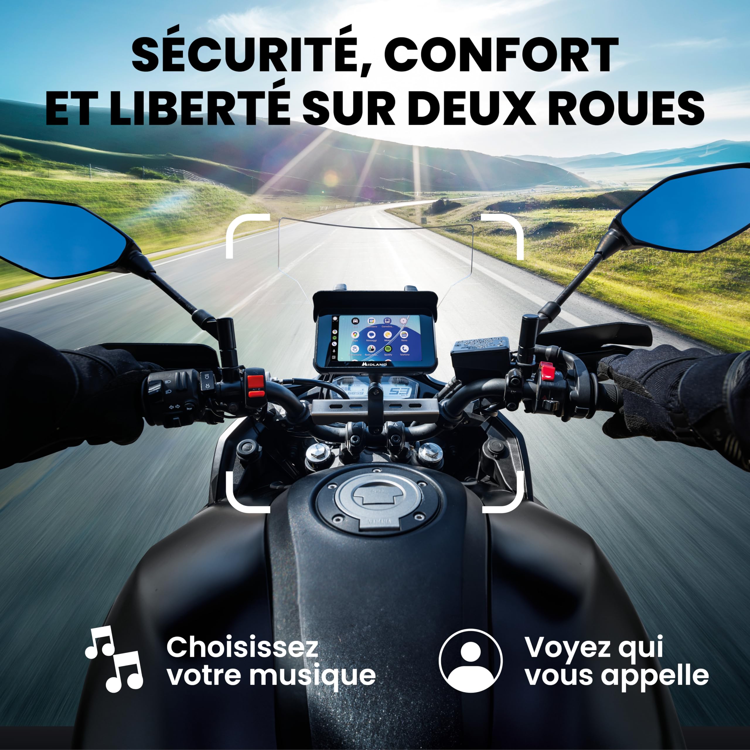 Midland, BikePlay Guardian Display avec Dashcam Moto 5"Touch Screen, Commandes Vocales Surveillance Pression Pneus, Caméra Double Embarquée Étanche Capteur Impact Camera Moto & Android Auto Accessoire