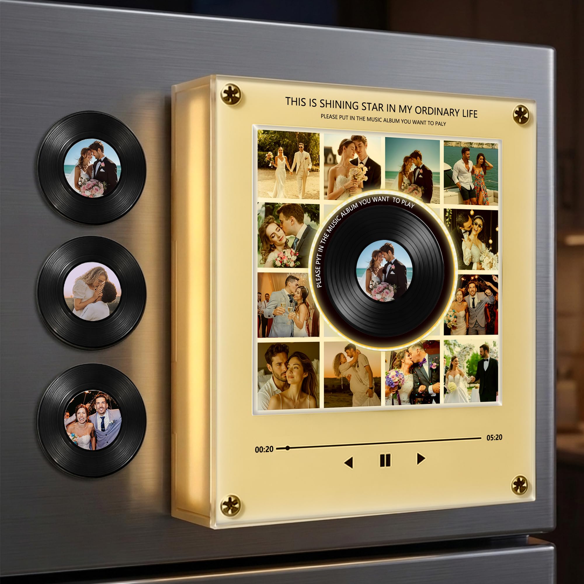 Magnete da Frigorifero con Musica Personalizzato, Magneti per Frigorifero Retrò con NFC a Induzione, Lettore Musicale Personalizzabile con Foto, Regalo Compleanno