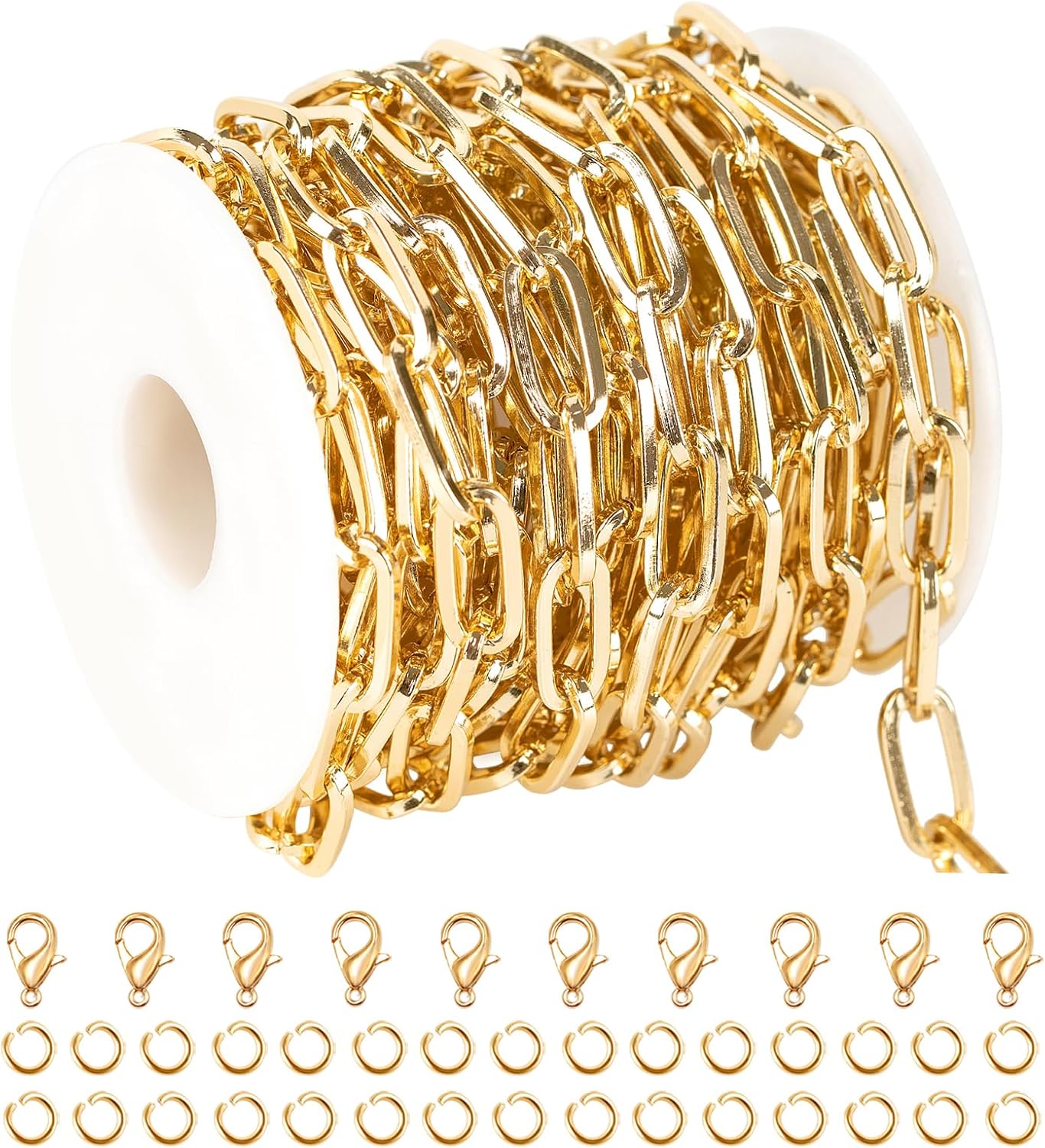 UMAOKANG 16.4 Feet Light Gold Plated Aluminum Chain for Jewelry Making Large Paperclip Chain for Men and Women Necklace Bracelet DIY Jewelry Supplies Findings