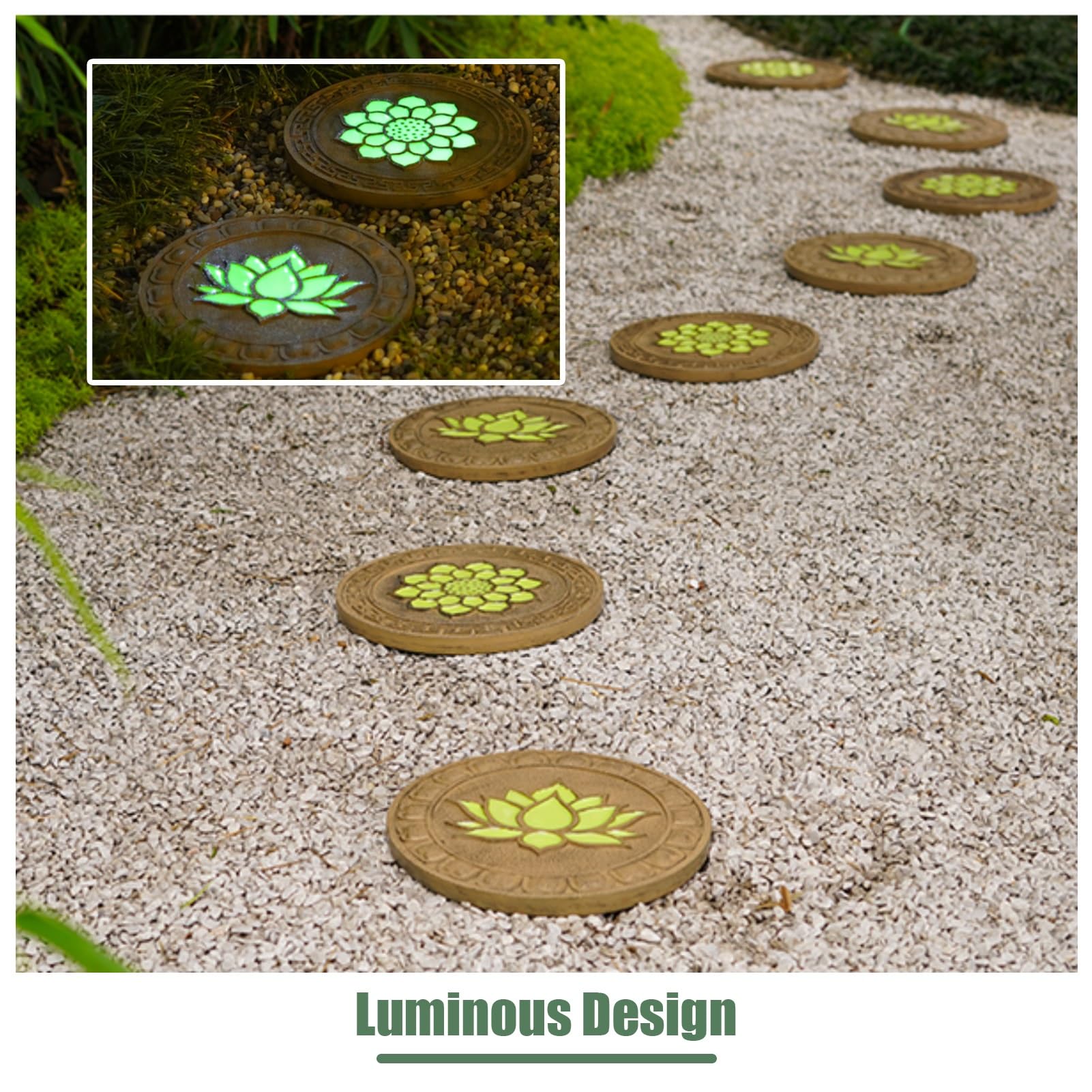 Trittsteine,Gartengestaltung Trittstein, Stepping Stones,Stepping Garden Stones,Luminous, Pathway Landscaping Pavers with Lotus Pattern, Oriental Style