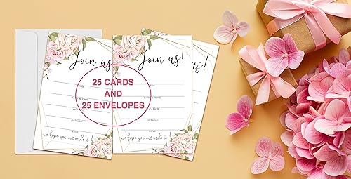 Vista 3 de Join Us Tarjetas de invitación – Tarjetas de invitación florales para todas las ocasiones, bodas, compromisos, recepción, jubilación, despedida