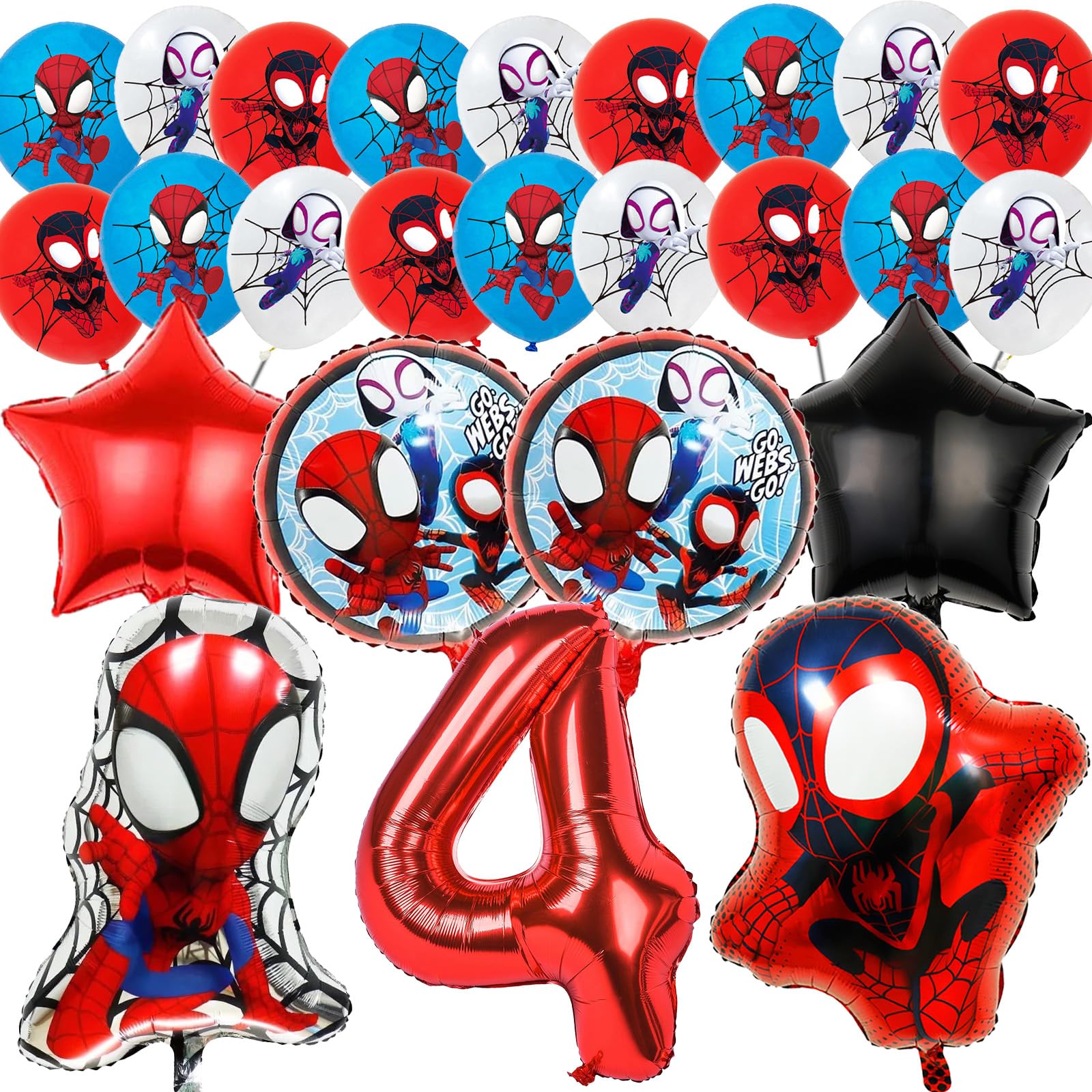 22 Piezas Spiderm Globos 4 Años Niño Niña, Spiderm Globos de Cumpleaños, Globos Decoracion Cumpleaños, Globos Decoracion para Fiesta de Cumpleaños Niños (4) | Globos de Aluminio, Fiesta de Cumpleaños
