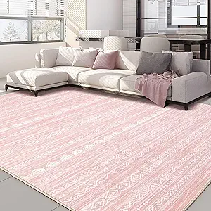 Nakagishi Pink Rugs for Bedroom Girls: 8x10 Washable Boho Large Neutral Cute Soft Area Rug Modern Indoor Floor Non Slip Accent Carpet for Living Room Nursery Kids Playroom Preppy Room Dorm Baby Room