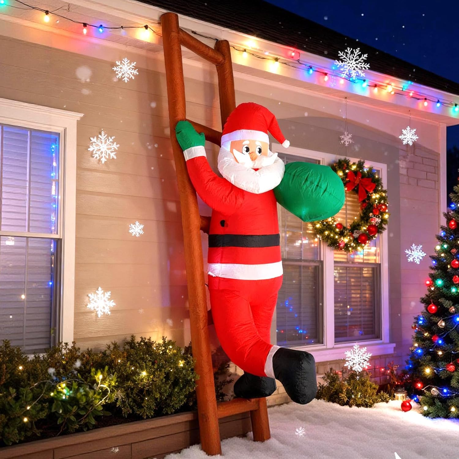 8FT Santa Claus Climbing on Ladder Christmas Decoration with Built-in LED Lights, Christmas Outdoor Inflatable Decoration for Lawn, Yard, Garden, Patio 8ft Santa Claus Climbing Stairs