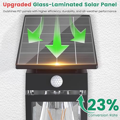 Miniatura 3 de Paquete de 2 luces solares de pared para exteriores, bombilla E26, sensor de movimiento, luces solares de porche del atardecer al amanecer con 3