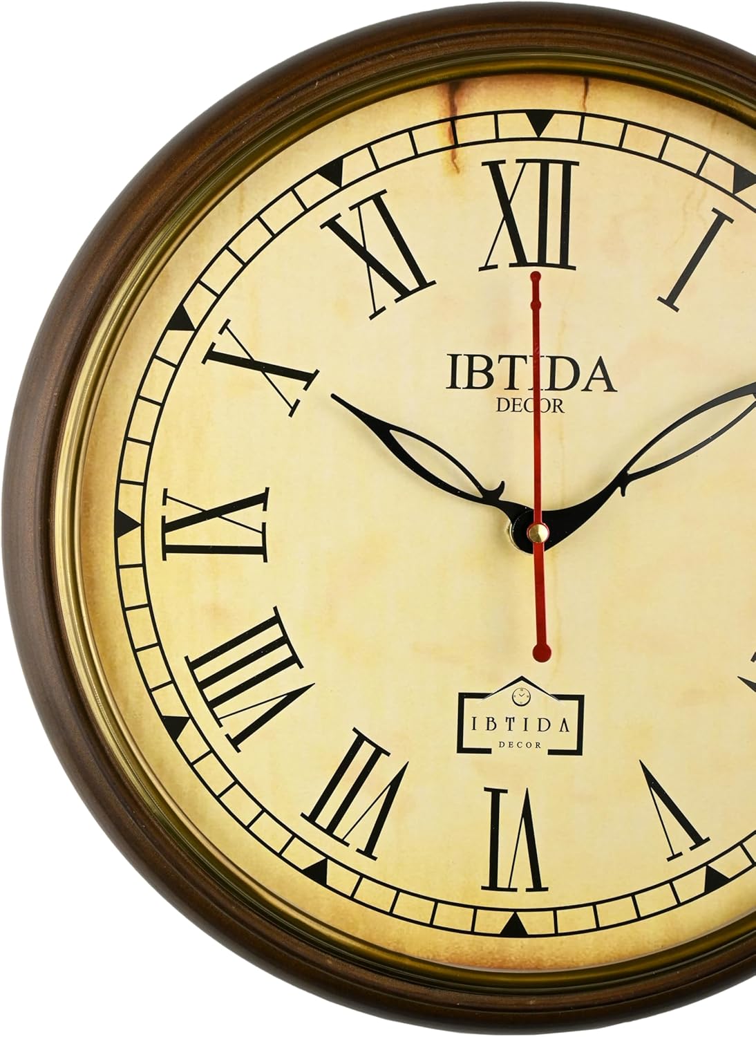 12 Inch Classic Vintage Wall Clock – Wooden Brown Frame, Vintage Beige Dial, Living Room Decor,Battery Operated Silent Non-Ticking Home Office,House Warming Gifts (Brown)