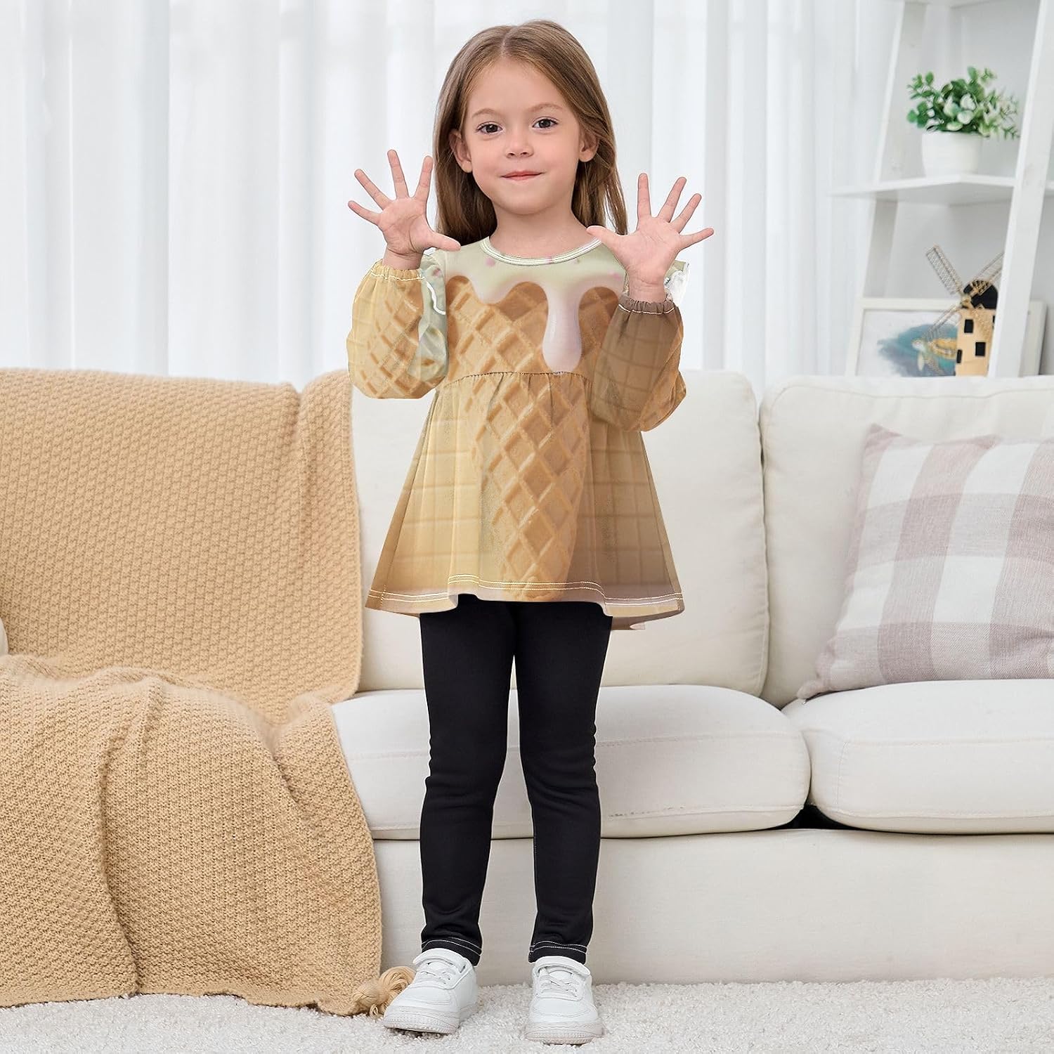 visesunny Toddler Clothes for Girls Cute 3D Ice Cream Cone Long Sleeve Fall Shirts Cotton Top with Ruffle Collar