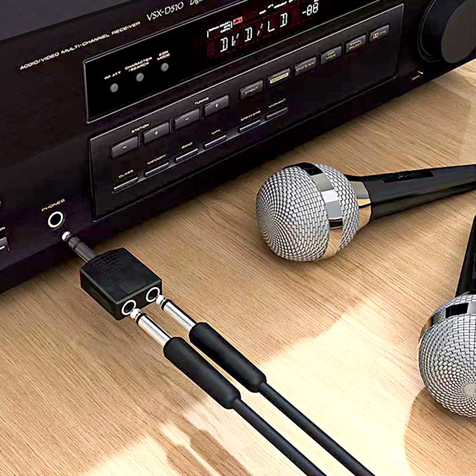 Adaptador de audio de interconexión estéreo de 6,5 mm, TRS macho de 6,35 mm a dos cabezales de audio hembra de 6,35 mm M-2 x 6,35 mm F-TRS