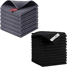 Kitinjoy 100% Cotton Kitchen Dish Cloths, 6 Pack Quick Drying Kitchen Towels Dish Rags, 12 X 12 Inches, Dark Grey and 12 Pack Microfiber Cleaning Cloth(12 x 12 Inches, Black)