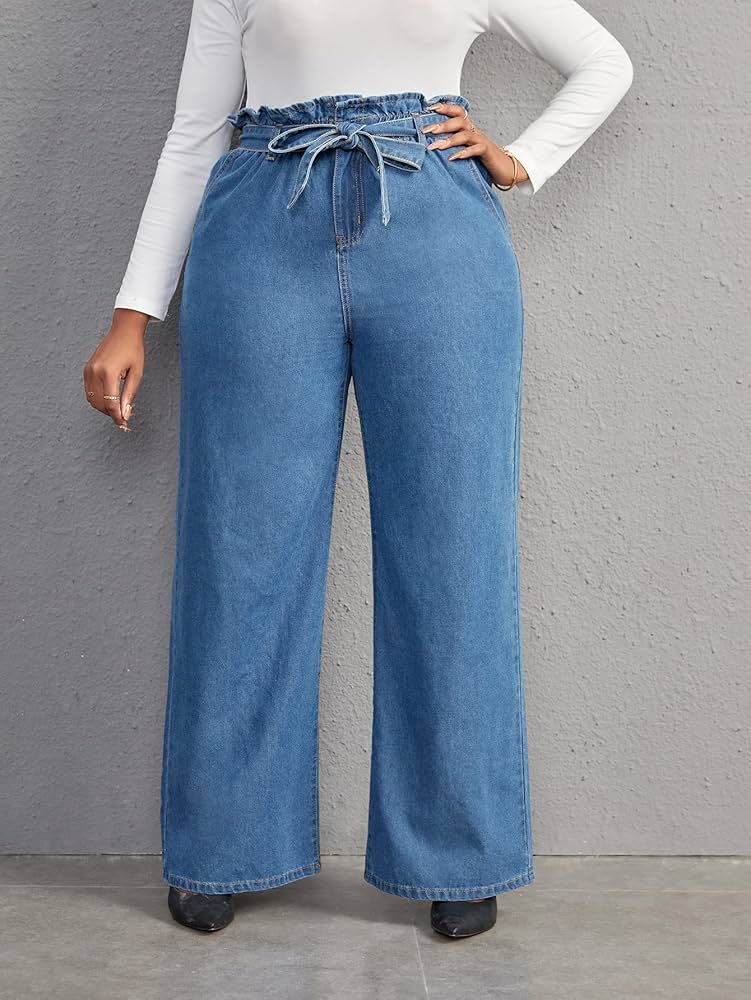 Amazon.com: Women's Plus Size Jeans Plus Paperbag Waist