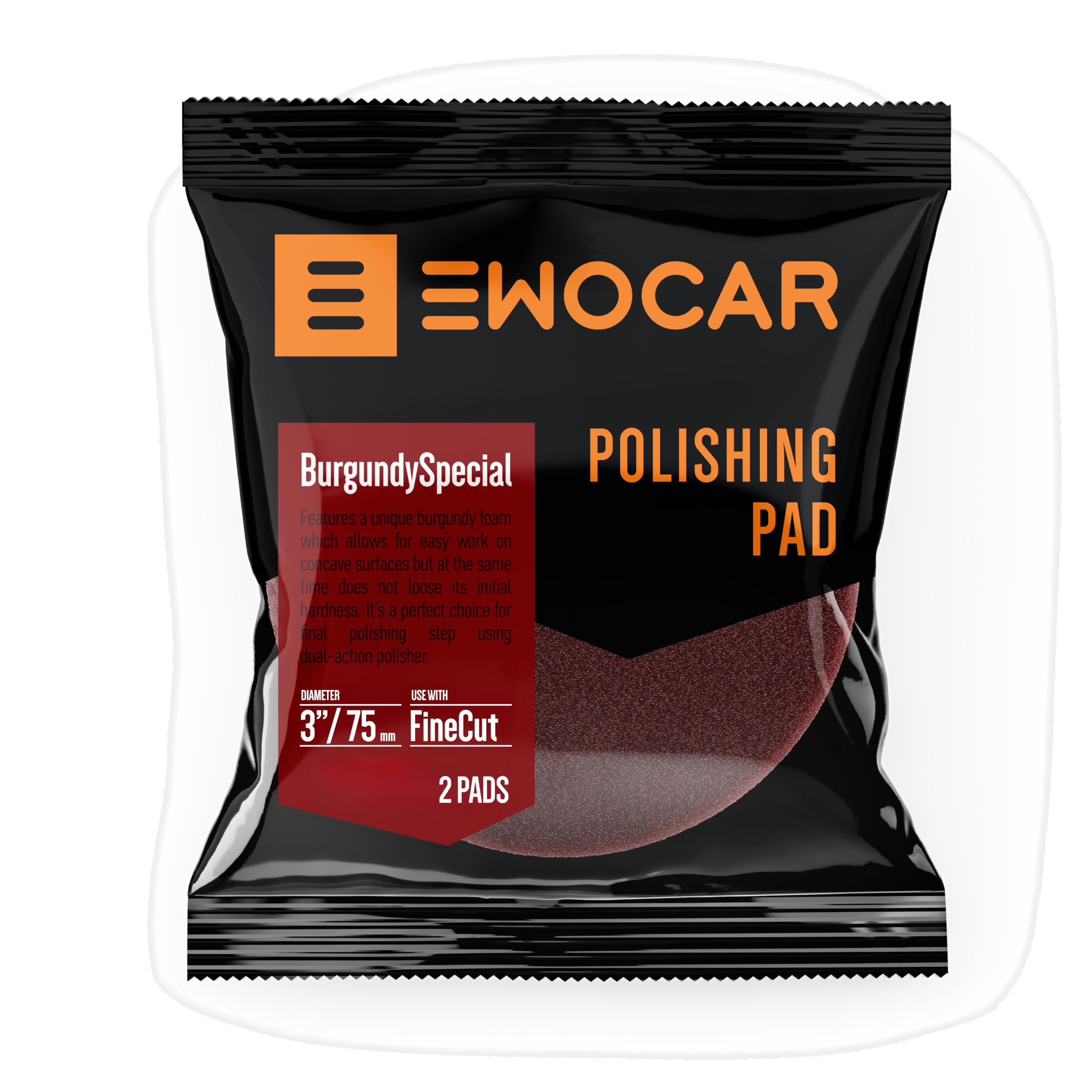 BurgundySpecial Finish Polierpad 97x25/75 – Langhaltendes, ultraweiches Finishing Pad mit stabiler Struktur für Hologramm-Entfernung, Glanzfinish & Wachsauftrag – Ideal mit Fine Cut Politur - 2STK