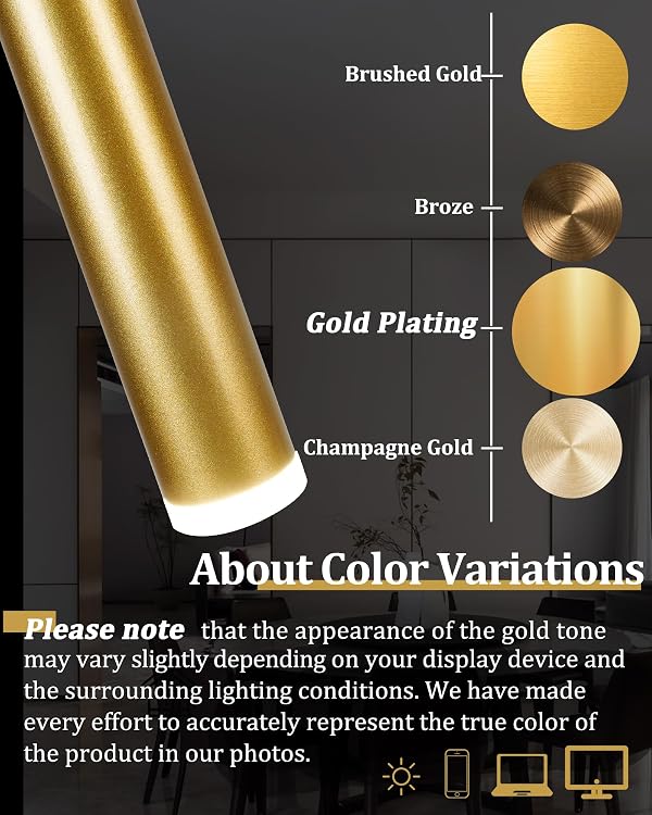 WillWant 3 Pack Modern Brass Gold Pendant Lights, 27.5" Contemporary Tube Tapered Cylinder Hanging Light Fixture with Dimmable 4000K LED for Kitchen Island, Dining Room, Bar, Bathroom by WillWant - Used condition - Image 2