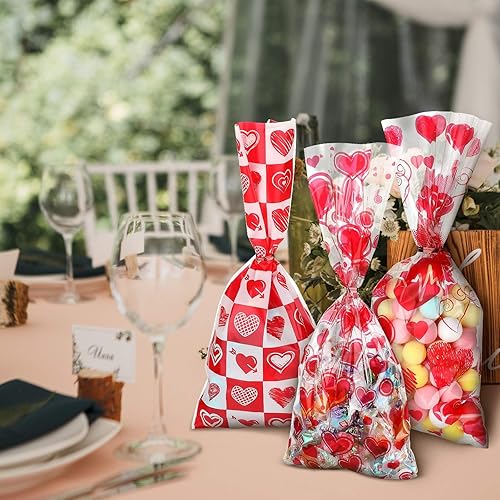 Miniatura 5 de Zonon 125 bolsas de regalo de San Valentín, celofán, bolsas de galletas de caramelo con 200 lazos giratorios para suministros de fiesta de boda, 5