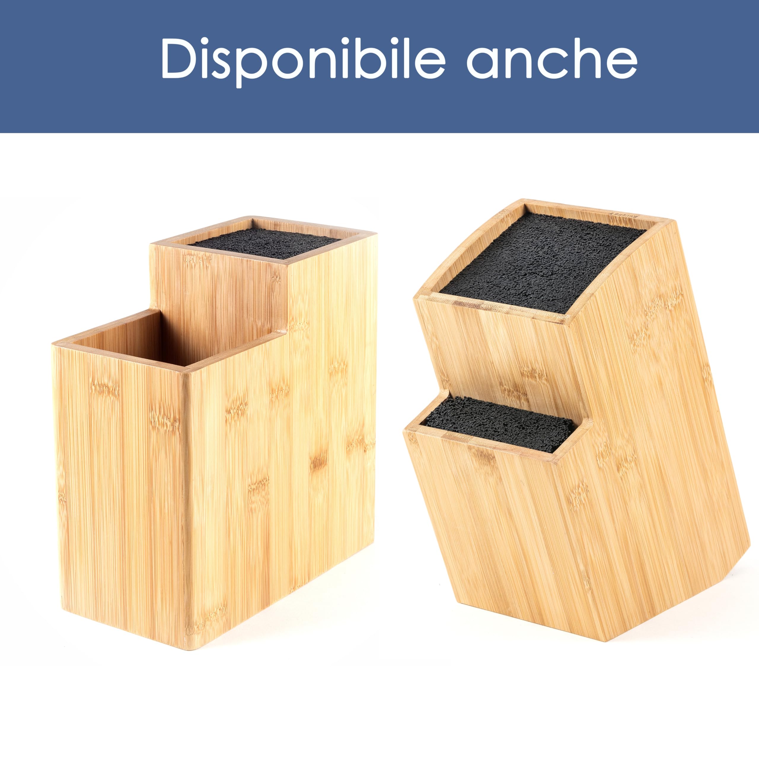 Hanseküche Ceppo portacoltelli - Portacoltelli senza coltelli in legno Tagliere (Bambù Nero, Quadrato Obliquo)