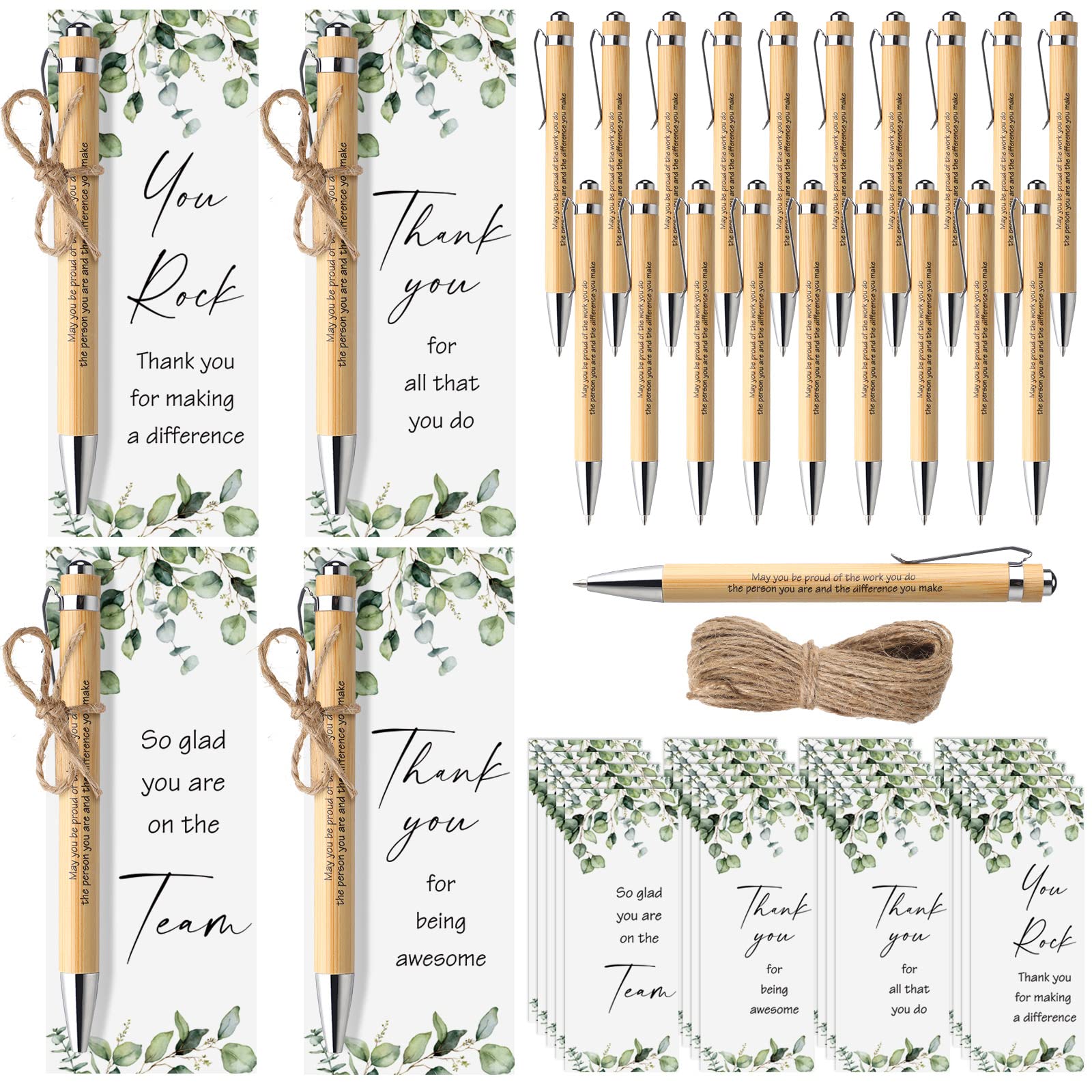 Yeaqee 24 Set Employee Appreciation Gift Inspirational Bamboo Pens Motivational Thank You Bookmarks Cards Back to School Gifts for Teacher Coworker Volunteer Team Nurse Office Classroom Supplies