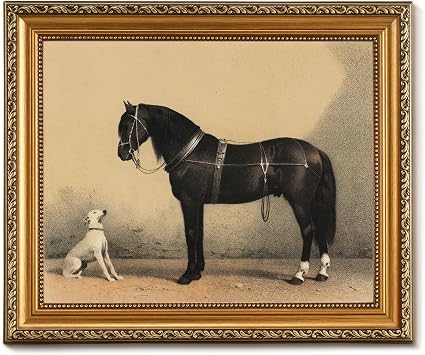 Vintage Gold Framed Wall Art for Home Decor, Rustic Farmhouse Wall Decor Horse Canvas Artwork, Classical Animal Farm Aesthetic Picture Poster Equestrian Wall Art for Bathroom, Living Room, Desktop - 8x10Inch