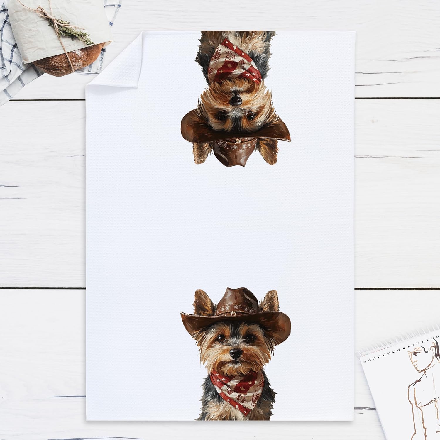 Cabana Bro Yorkshire Terrier Gifts Kitchen Towels, Yorkie Gifts for Women Decorative Hand Towels for Bathroom, Funny Western Cowboy Yorkshire Terrier Dish Tea Towels for Kitchen, 16x24 Inch - Image 6