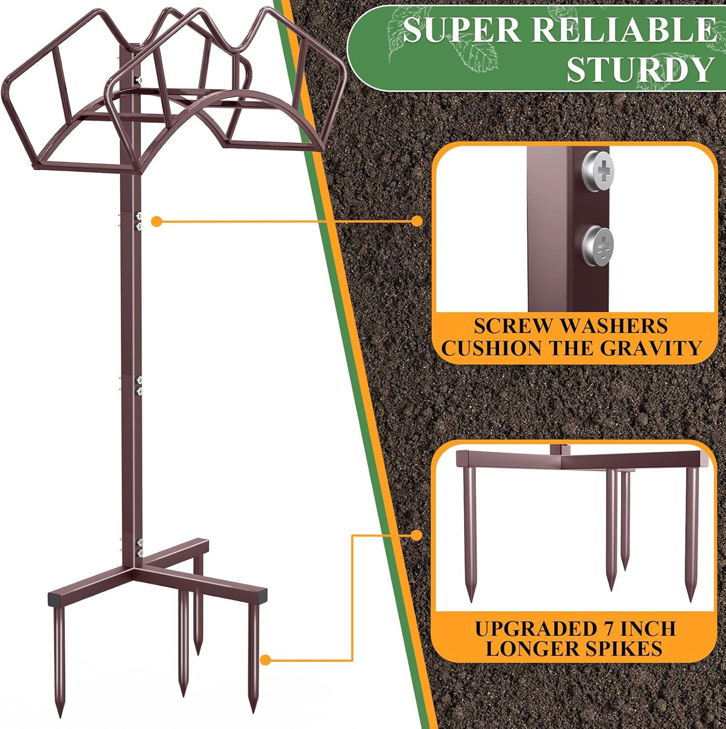 Qatsrin Super Stable Garden Hose Holder, Detachable Water Hose Holders, Hose Storage Stand Holds 150-Feet Hose, Free Standing Water Hose Holders for Outside Yard Lawn (Bronze)