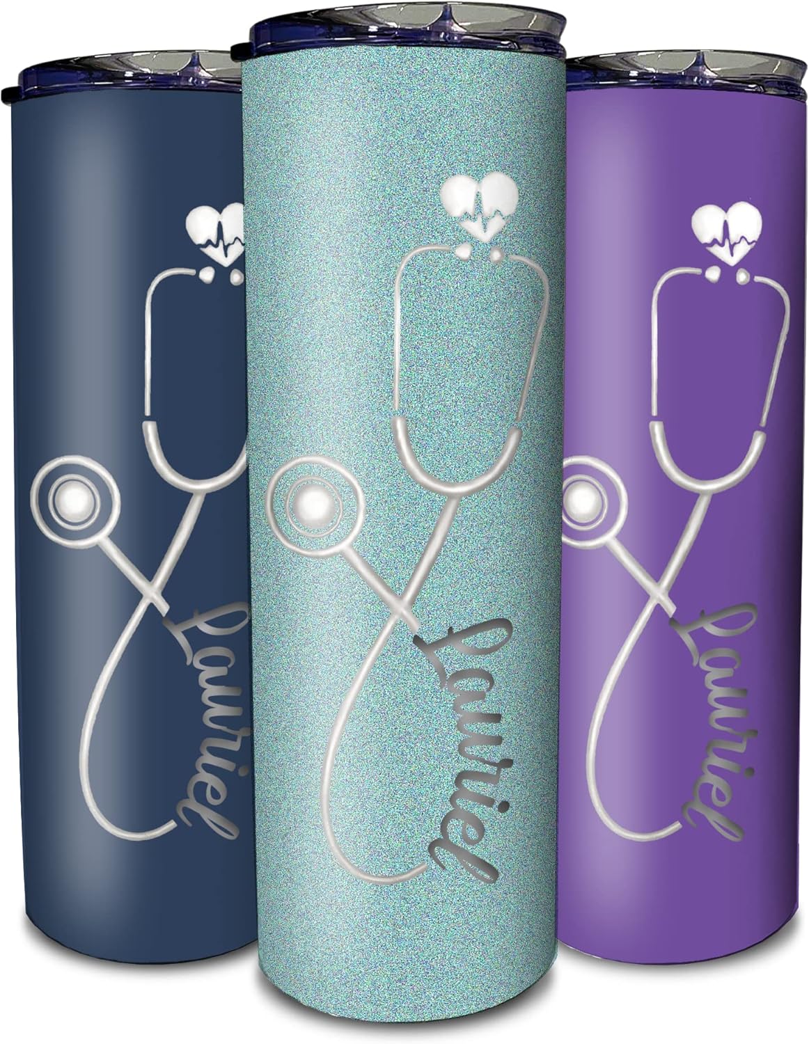 WHIDOBE Personalized Nurse Gift, Custom Skinny 20oz Nurse Tumbler with Stethoscope, Name, Custom Doctor Gift, Nurse Graduation Gift for Nursing Student, Gift for Her, Him, Men Women - Glitter Seascape