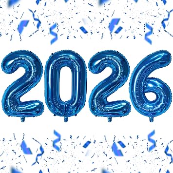 KALOR 16 Inch 2026 Blue Foil Number Balloons, 2026 New Years Decorations for 2026 Happy New Year Eve and Graduations Party Supplies