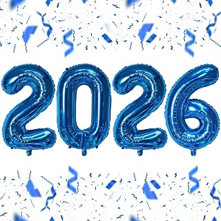 KALOR 16 Inch 2026 Blue Foil Number Balloons, 2026 New Years Decorations for 2026 Happy New Year Eve and Graduations Party Supplies