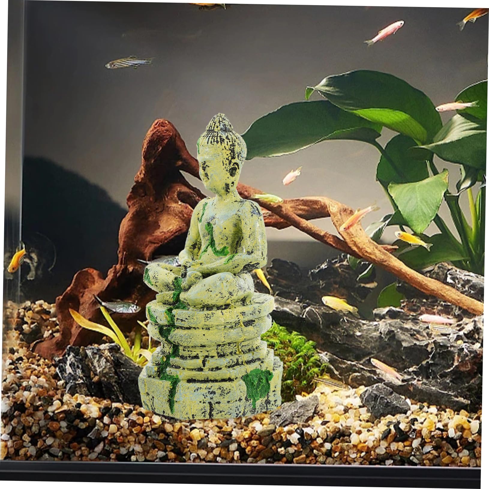 2 Pezzi Statue di Buddha seduta sulla statua di Buddha arredamento ornamento di scena di acquario guidato Pescare Buddha in resina dell'acquario decorazione in resina per acquario