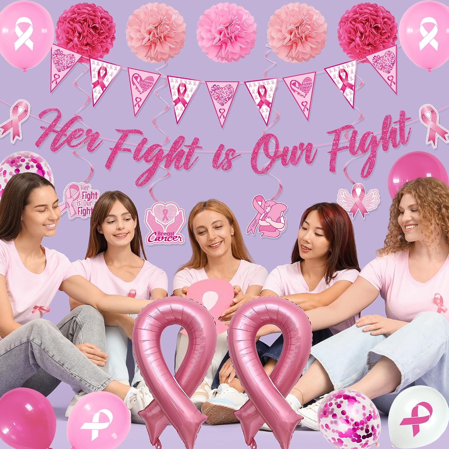 Crenics Breast Cancer Awareness Decorations, Her Fight is Our Fight Banner